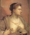 Porträt einer Frau enthüllt ihre Brüste Italienischen Renaissance Tintoretto